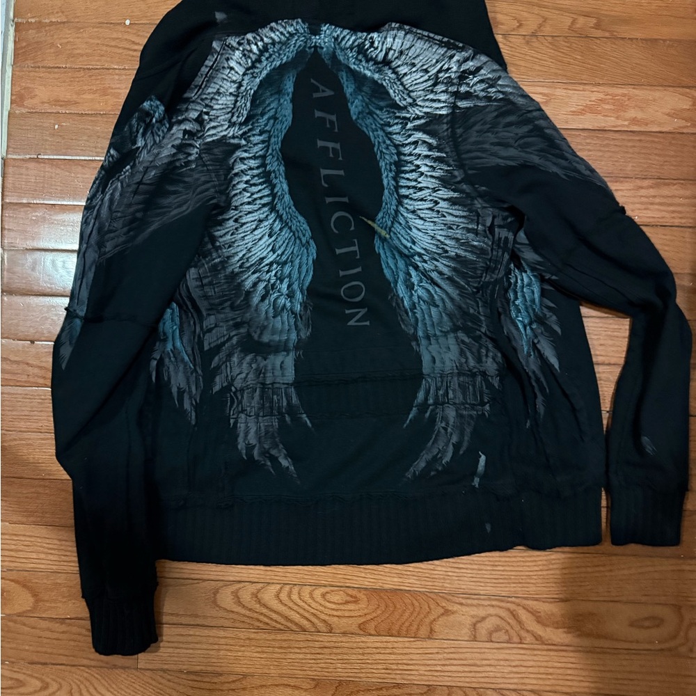 Affliction Black and Gray Wing Zip-Up Sweater